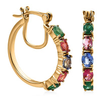 Multi Gemstone Hoop Earrings in Vermeil Yellow Gold Over Sterling Silver 2.25 ctw