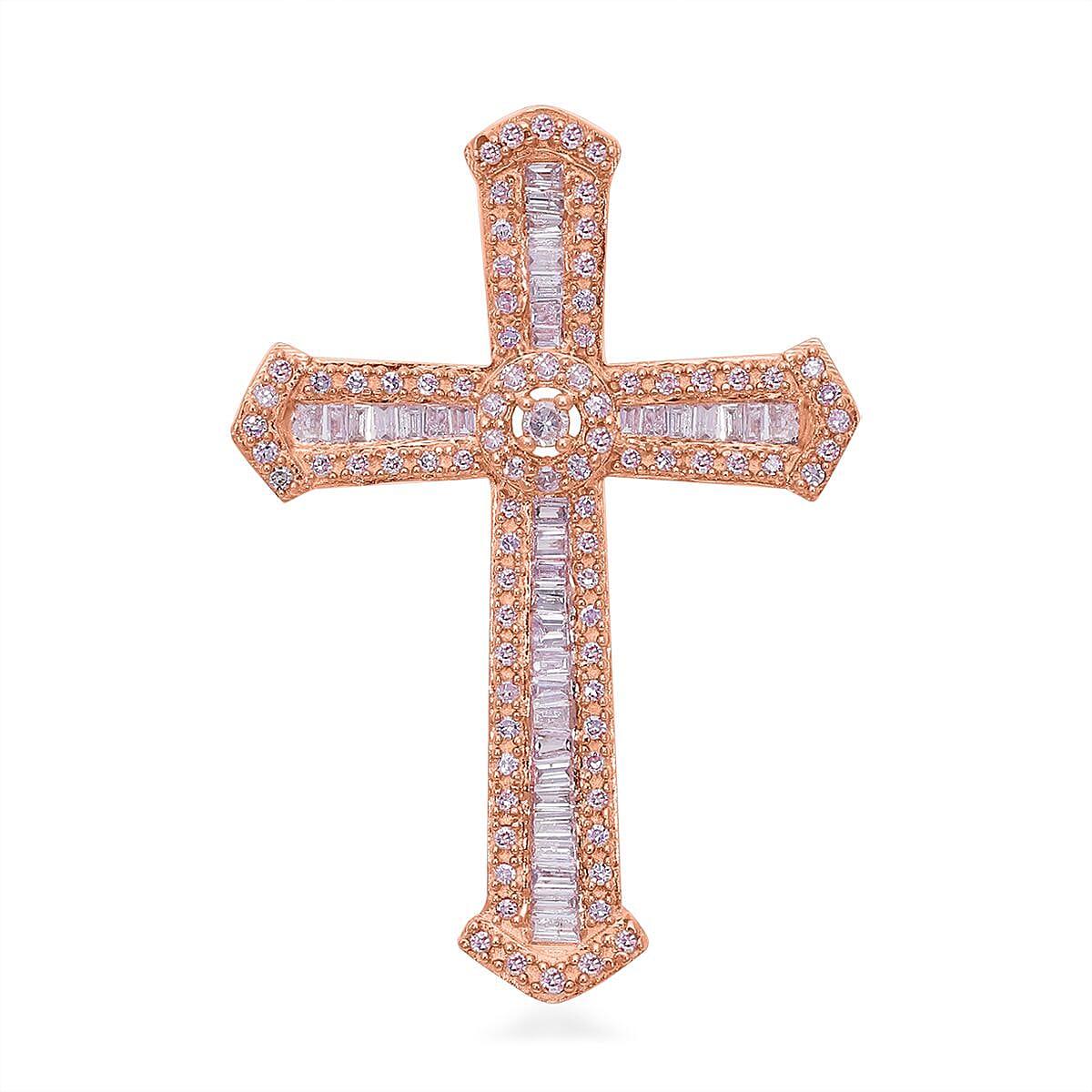 Natural Pink Diamond I3 Cross Pendant without Chain in Vermeil Rose Gold Over Sterling Silver 0.50 ctw