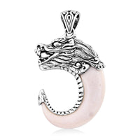 Bali Goddess Carved Bone Tiger Nail Dragon Pendant in Sterling Silver