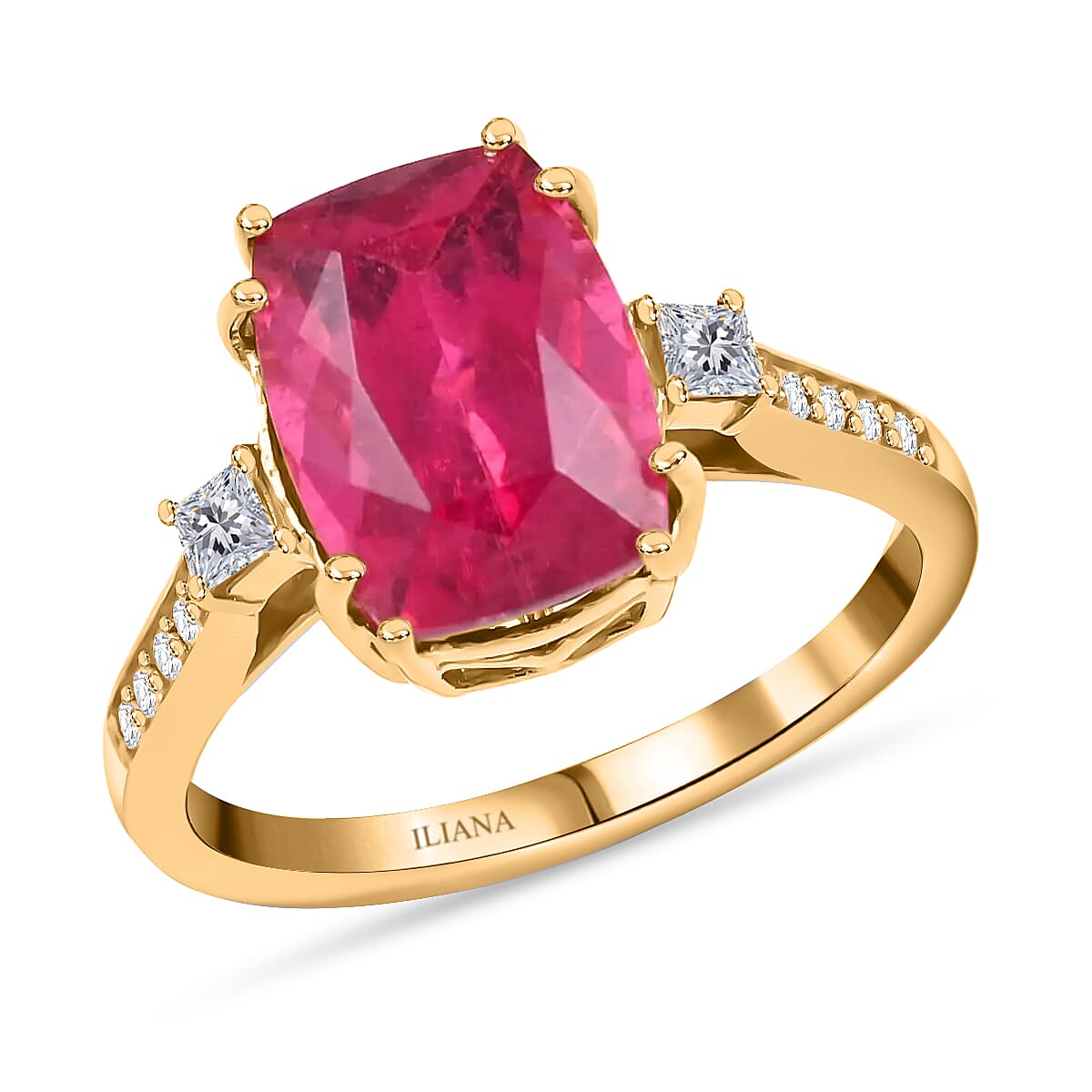 Certified and Appraised ILIANA 18K Yellow Gold AAA Ouro Fino Rubellite and Diamond G-H SI Ring 3.25 Grams 3.50 ctw