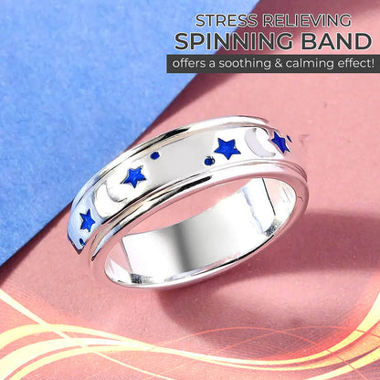 Sterling Silver Moon Star Spinner Band Ring (4.90 g)