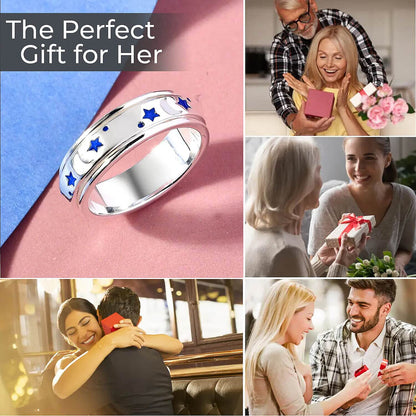 Sterling Silver Moon Star Spinner Band Ring (4.90 g)