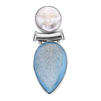 Sajen Silver Rainbow Paraiba Drusy Quartz and Mother Of Pearl Carved Pendant in Sterling Silver 45.00 ctw