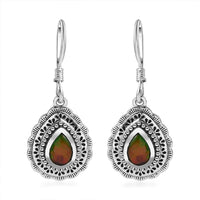 Artisan Crafted Canadian Ammolite Fish Hook Earrings in Sterling Silver