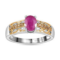 Premium Montepuez Ruby, Yellow Sapphire Ring in Vermeil YG and Platinum Over Sterling Silver (Size 7.0) 1.30 ctw