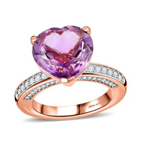 Rose De France Amethyst, Moissanite Ring in Vermeil RG Over Sterling Silver (Size 10.0) 7.90 ctw