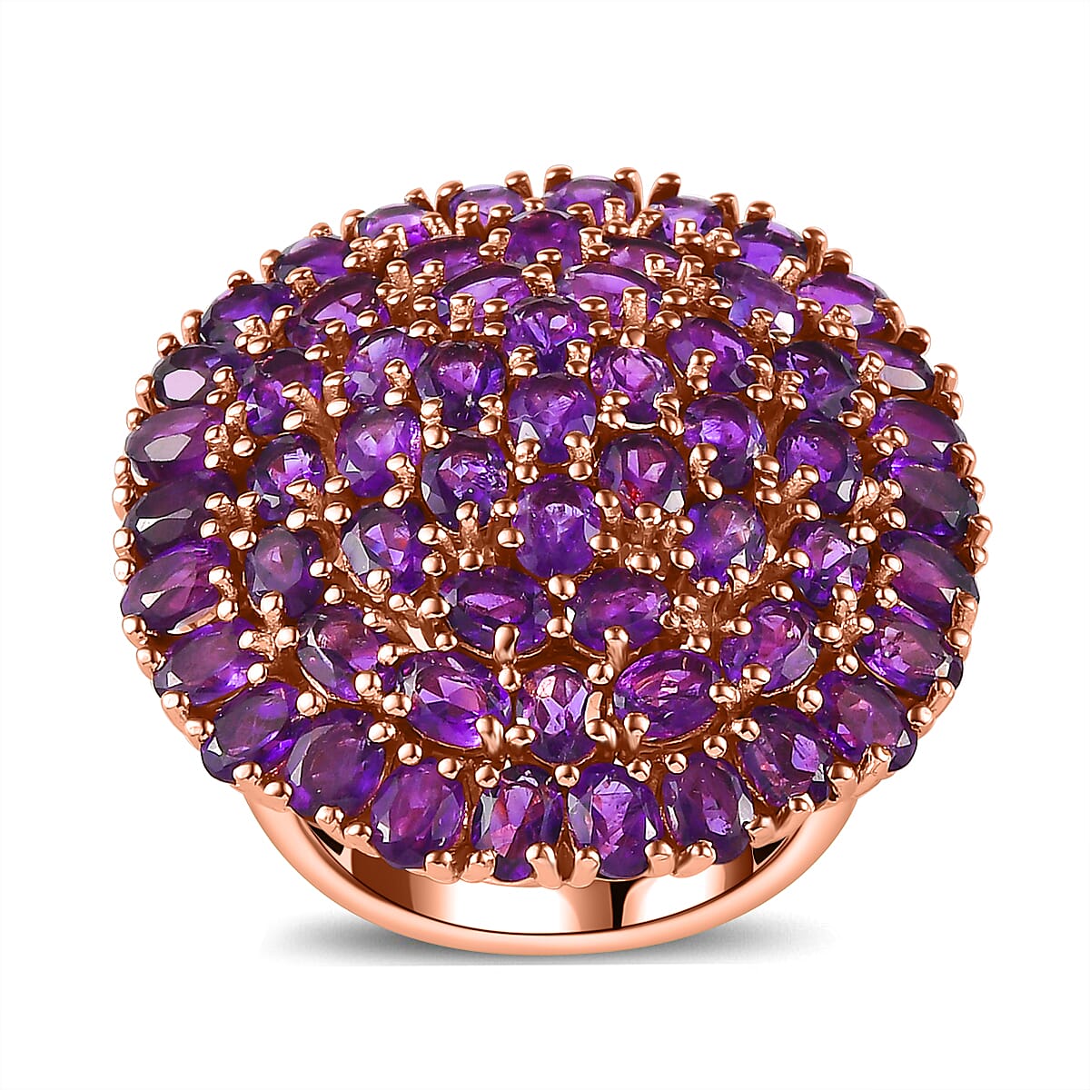 TLV African Amethyst Cluster Ring in 18K RG Plated (Size 10.0) 9.20 ctw