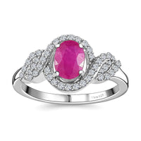 Premium Montepuez Ruby and White Zircon Halo Ring in Platinum Over Sterling Silver (Size 10.0) 1.50 ctw
