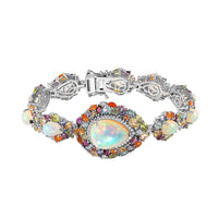 D'Joy Ethiopian Welo Opal and Multi Gemstone 30.00 ctw Plum Blossom Bracelet in Platinum Over Sterling Silver (7.25 In)