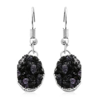 Druzy Geode Amethyst Earrings in Silvertone 10.00 ctw