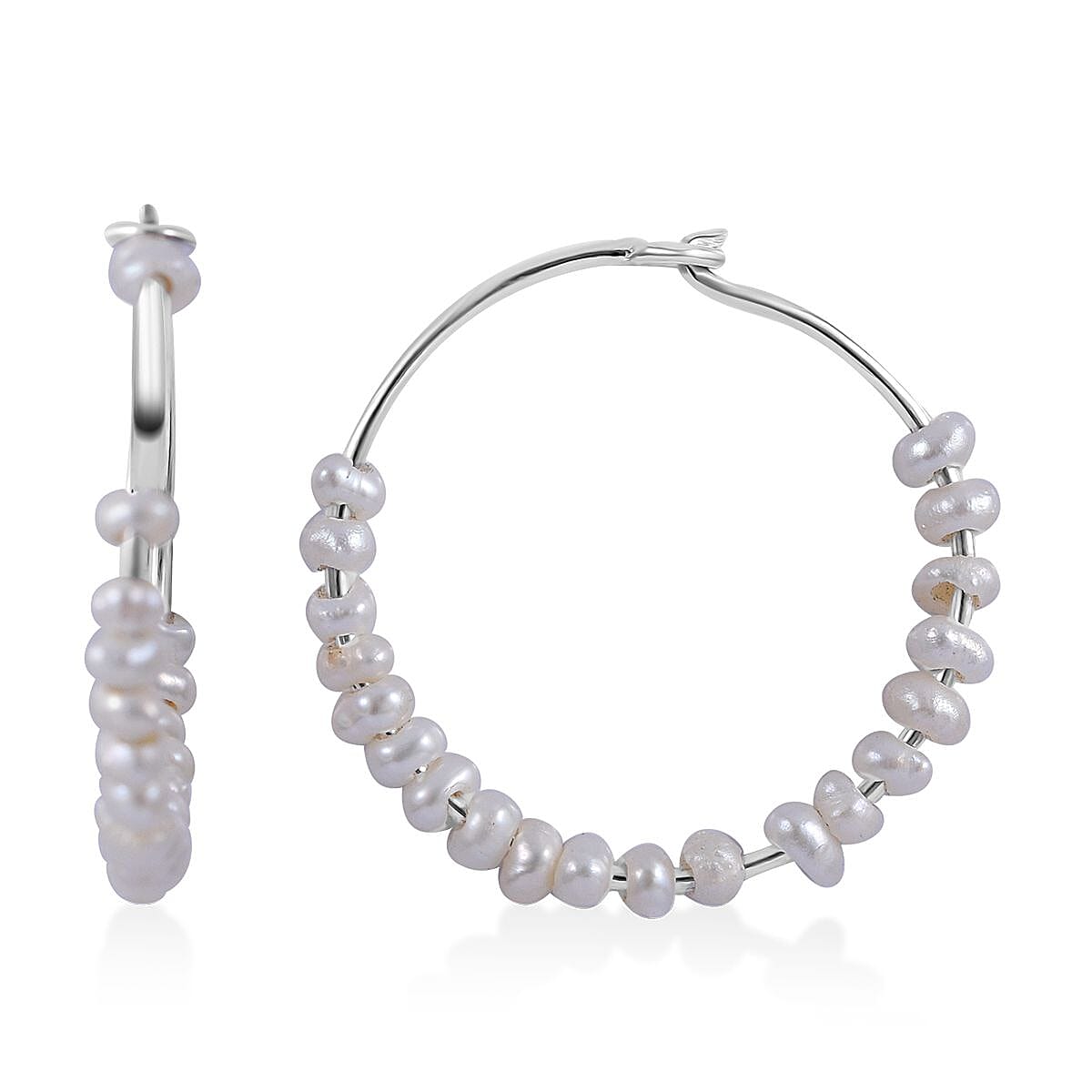 Freshwater Pearl Hoop Earrings in Sterling Silver