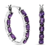 African Amethyst Hoop Earrings in Platinum Over Sterling Silver 7.90 ctw