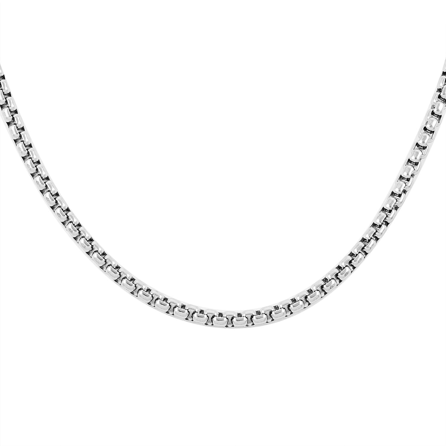 Box Chain Necklace in Rhodium Over Sterling Silver 18 Inches 3.53 Grams