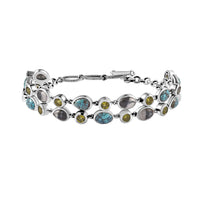 Artisan Crafted White Buffalo, Blue Moon Turquoise and Arizona Peridot Bracelet in Sterling Silver (6.50-8.0In) 15.00 ctw