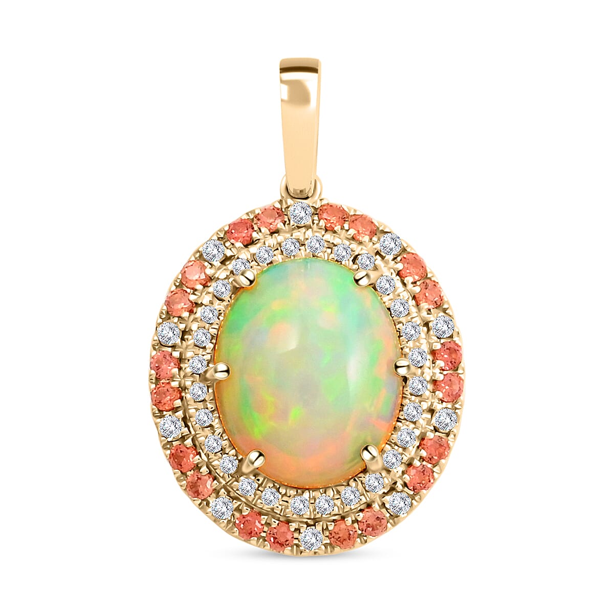Certified & Appraised Luxoro 10K Yellow Gold AAA Ethiopian Welo Opal, Songea Sapphire and G-H I2 Diamond Pendant 2.75 ctw
