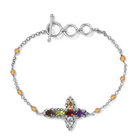 Karis Multi Gemstone Cross Bracelet in Platinum Bond (6.50-8.00In) 4.50 ctw