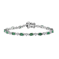 Kagem Zambian Emerald, White Zircon Bracelet in Platinum Over Sterling Silver (6.50 In) 3.75 ctw
