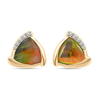Certified & Appraised Luxoro 10K Yellow Gold AAA Canadian Ammolite and G-H I2 Diamond Earrings 0.10 ctw