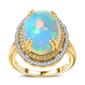Luxoro 14K Yellow Gold AAA Ethiopian Welo Opal, Natural Yellow and White Diamond I3 Ring (Size 10.0) 6.85 Grams 7.30 ctw (Del. - Sticky add to cart bar