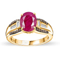 Luxoro 10K Yellow Gold Premium Montepuez Ruby, Natural Champagne and White Diamond Ring (Size 5.0) 2.60 ctw - Sticky add to cart bar