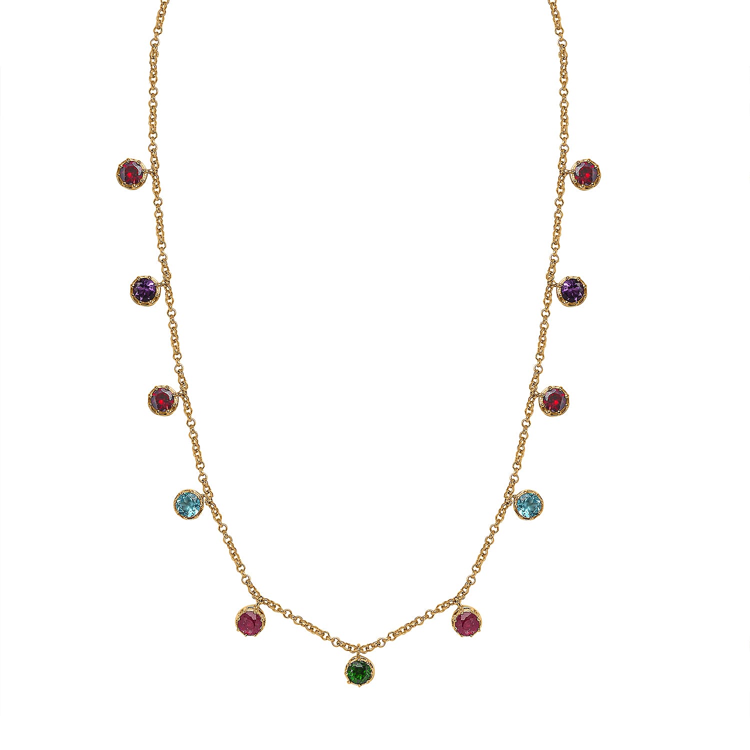 Multi Gemstone Station Necklace 18-20 Inches in Vermeil Yellow Gold Over Sterling Silver 6.50 ctw