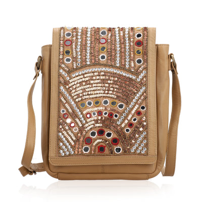 100%  Genuine Leather embellished crossbody sling Bag Size: 10.5(L) x 2.5 (W) x 8.5 (H)  inches Color:Black "