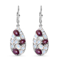 Blue Star Sapphire (DF), Moon Glow Moonstone Earrings in Platinum Over Sterling Silver 7.75 ctw