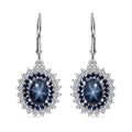 Premium Blue Star Sapphire (DF) and Multi Gemstone Floral Lever Back Earrings in Platinum Over Sterling Silver 5.25 ctw - Sticky add to cart bar