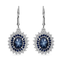 Premium Blue Star Sapphire (DF) and Multi Gemstone Floral Lever Back Earrings in Platinum Over Sterling Silver 5.25 ctw