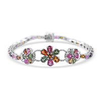 Multi-Tourmaline, White Zircon Floral Bracelet in Platinum Over Sterling Silver (6.50 In) 10.75 ctw