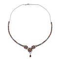 Multi-Tourmaline and White Zircon Floral Necklace 18 Inches in Platinum Over Sterling Silver 16.25 ctw - Sticky add to cart bar