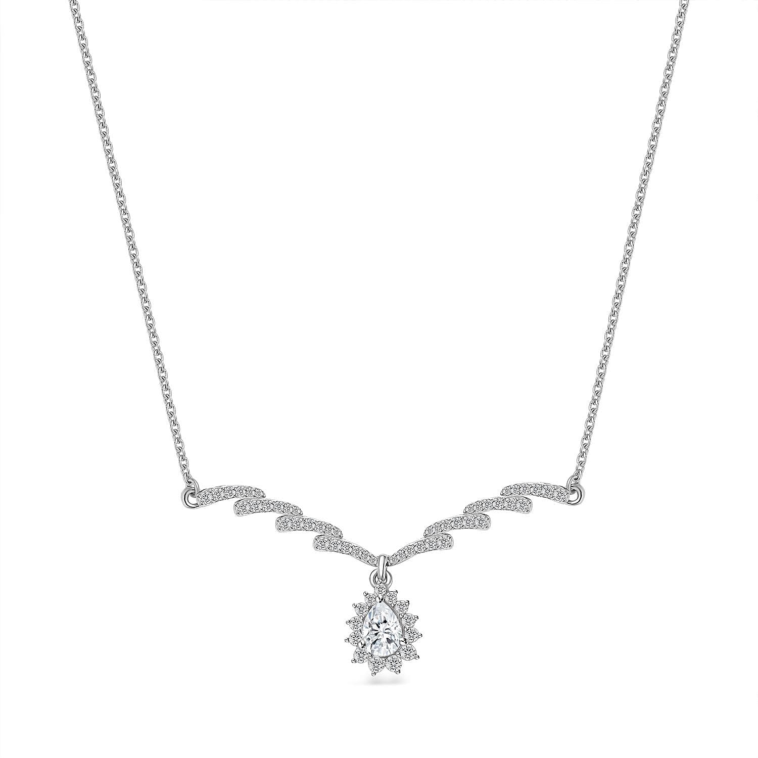 Moissanite Drop Necklace 18-20 Inches in Platinum Over Sterling Silver 1.60 ctw
