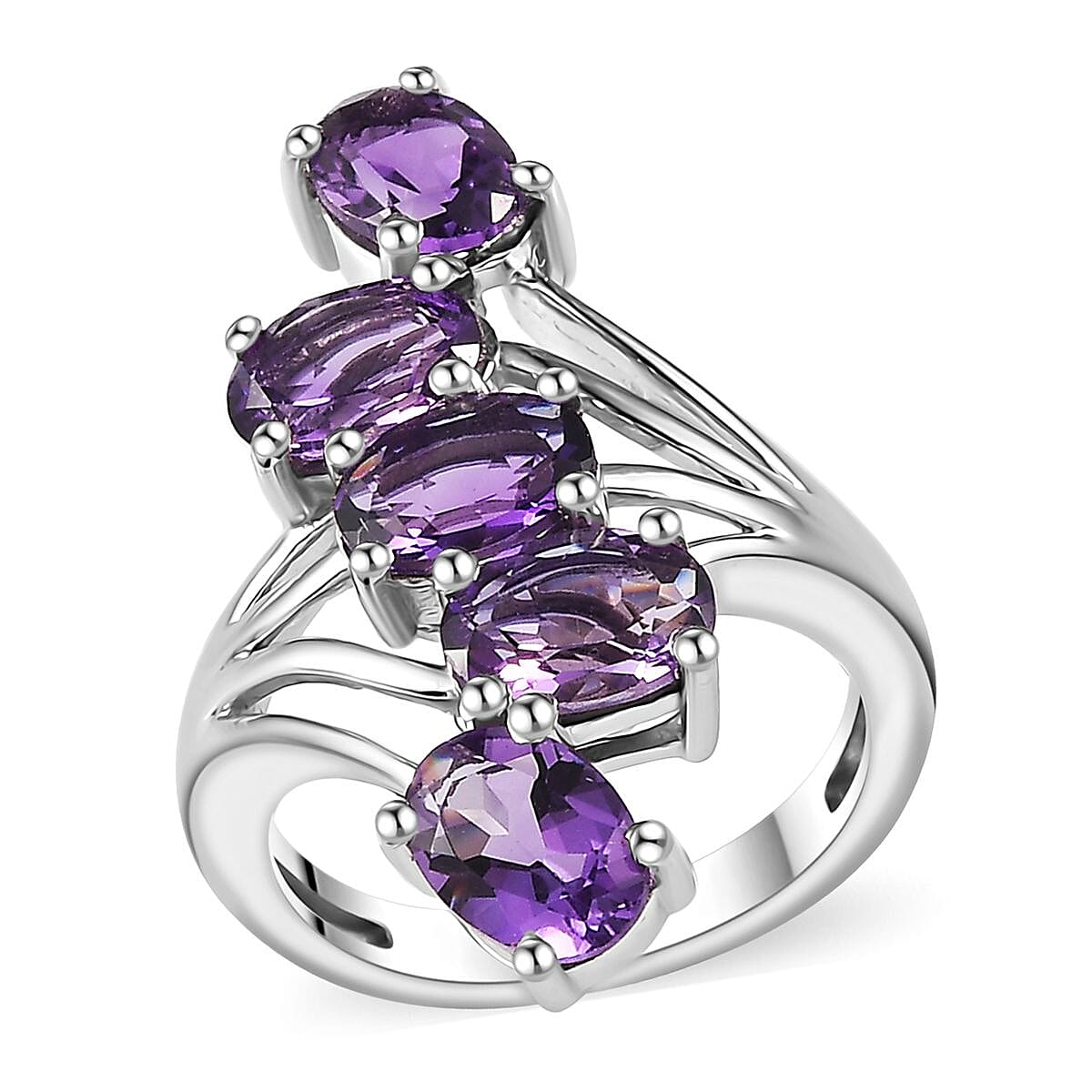 Uruguayan Amethyst 5 Stone Ring in Platinum Over Sterling Silver (Size 10.0) 3.50 ctw