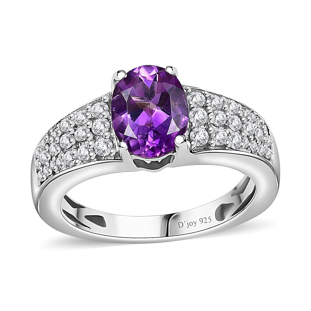 Uruguayan Amethyst, White Zircon Ring in Platinum Over Sterling Silver (Size 10.0) 1.60 ctw