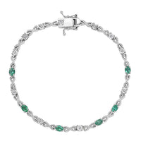 AAA Kagem Zambian Emerald and Diamond Bracelet in Platinum Over Sterling Silver (7.25 In) 1.00 ctw