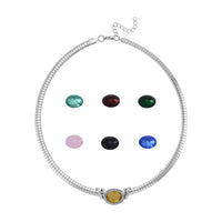 7pcs Interchangeable Simulated Multi Gemstone Omega Chain Necklace in Stainless Steel 18-20 Inches
