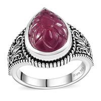 Artisan Crafted Niassa Ruby (FF) Carved 8.50 ctw Ring in Sterling Silver