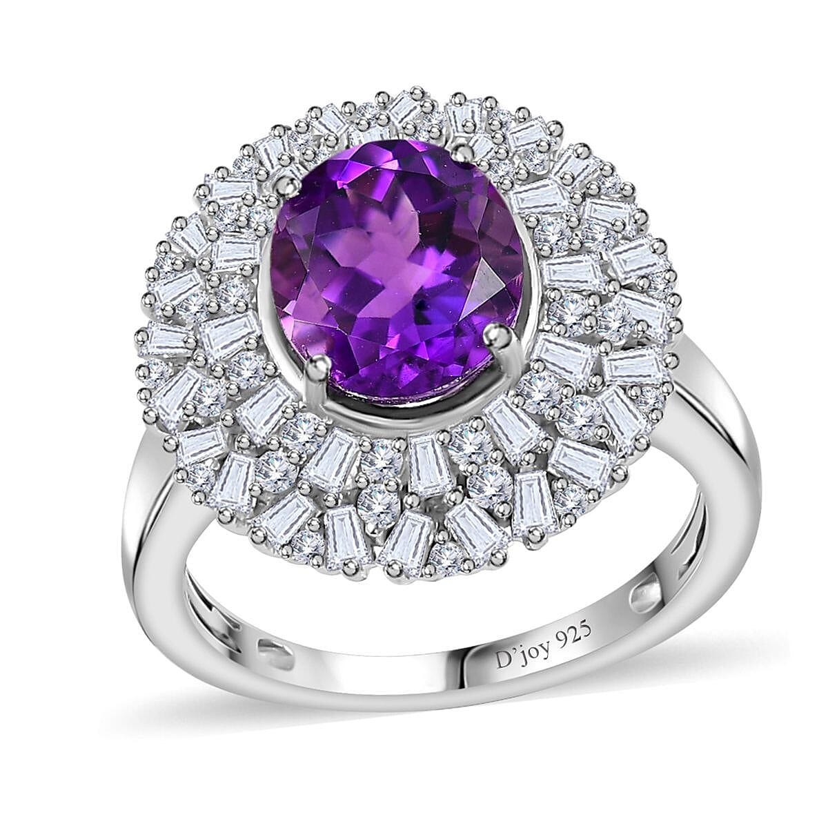 Uruguayan Amethyst and White Zircon Cocktail Ring in Platinum Over Sterling Silver 4.10 ctw