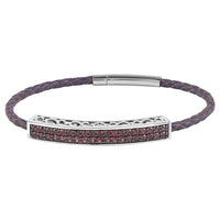 Orissa Rhodolite Garnet and Multi Row Black Genuine Leather Statement Bracelet in Sterling Silver (6.50 In) 4.25 ctw