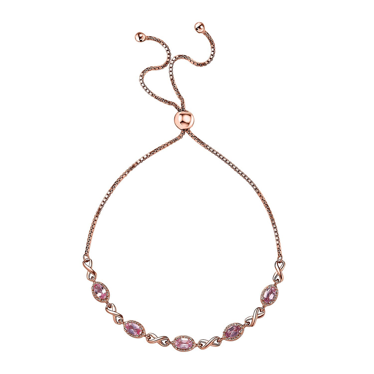 D'Joy Premium Narsipatnam Pink Spinel Bolo Bracelet in 18K Vermeil Rose Gold Over Sterling Silver 1.30 ctw