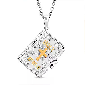 Holy Cross Bible Pendant Necklace in Stainless Steel