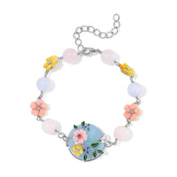Mangoro Aquamarine and Multi Gemstone 43.10 ctw Floral Bracelet in Rhodium Over Sterling Silver (7.25In)