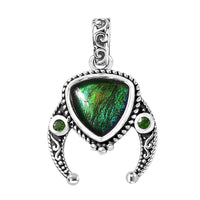 Artisan Crafted Canadian Ammolite and Chrome Diopside Pendant in Sterling Silver 0.10 ctw