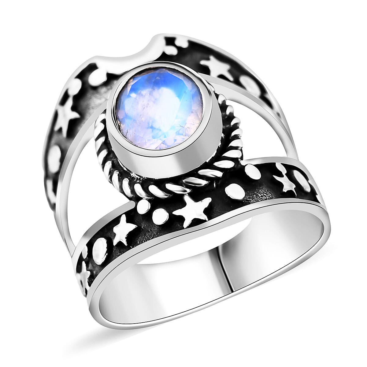 Bali Legacy Moon Glow Moonstone Celestial Ring in Sterling Silver (Size 10.0) 2.60 ctw
