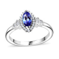 AAA Tanzanite, Diamond (0.20 cts) Ring in Rhodium Over Sterling Silver (Size 7.0) 0.80 ctw