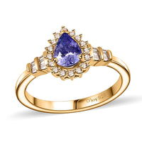 Tanzanite, Natural Champagne Diamond (0.20 cts) Ring in 18K Vermeil YG Over Sterling Silver (Size 6.0) 0.85 ctw