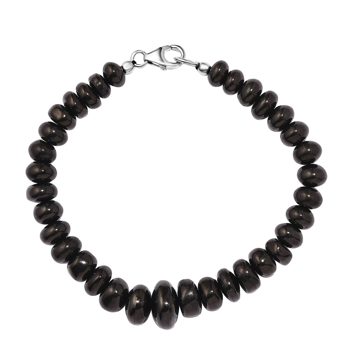 Elite Shungite Beaded Bracelet in Rhodium Over Sterling Silver (7.25 In) 65.00 ctw