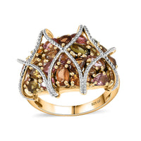 Multi-Tourmaline Cluster Ring in 18K Vermeil YG Over Sterling Silver (Size 5.0) 4.75 ctw