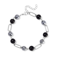 Terahertz and Shungite Beaded Anklet in Stainless Steel (9.50-11.50In) 74.00 ctw