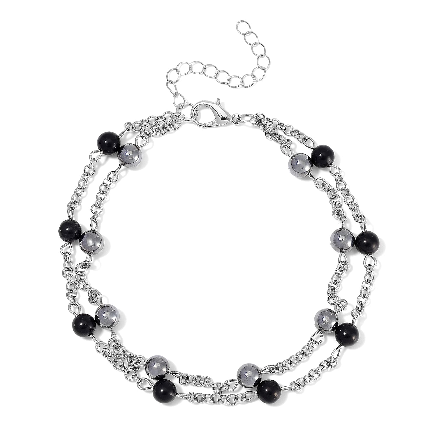 Terahertz and Shungite Beaded 2 Row Anklet in Silvertone and Stainless Steel (9.50-11.50In) 32.00 ctw